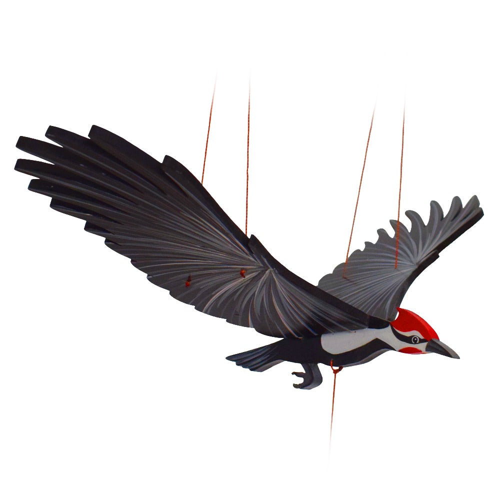 Pileated Woodpecker Bird Flying Mobile. Ethical Home Decor. Handmade & Handpainted in Colombia