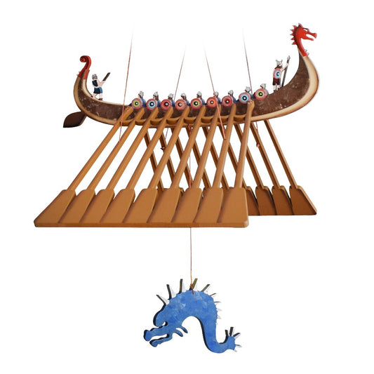 Viking Ship Flying Mobile. Ethical Home Decor. Handmade and Hand Painted in Colombia. 